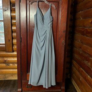 JJ's House Dusty Blue Lined Sleeveless Bridesmaid/Prom Sash Gown, Size 2